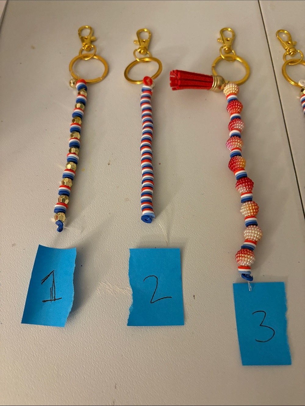 Emmy’s Creations Patriotic Red, White & Blue Beaded Keychain Charm (Choice of 1) - Picture 2 of 3